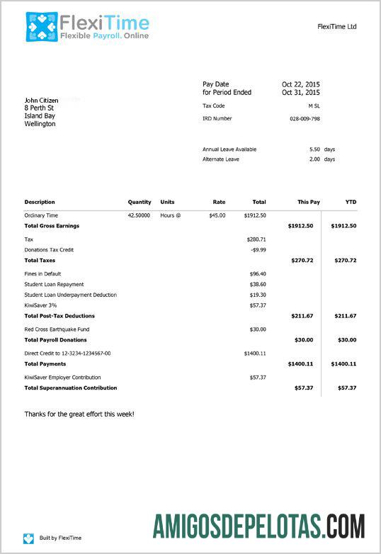 Em branco Modelo de folha de pagamento FLEXITIME da NOVA ZELÂNDIA em Word e PDF